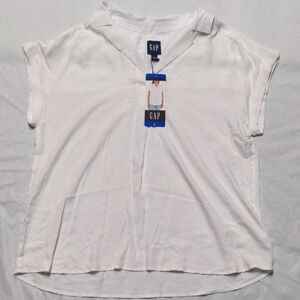 Gap White Boxy Fit Minimalist Popover Blouse Top Size L NWT